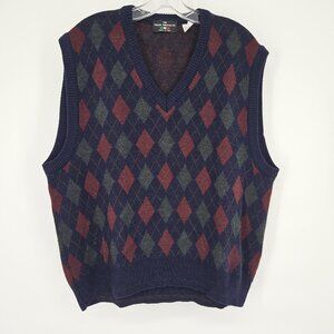 Italian Sweater Co Sweater Vest Mens XL Blue Argyle Wool Blend Made Italy Preppy